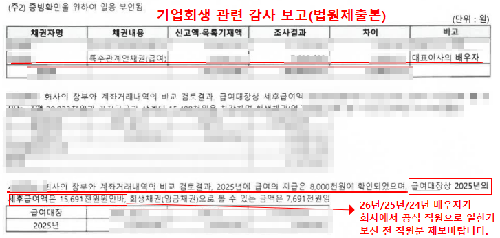 급여대장 표 발췌. 지급 항목과 금액이 줄마다 적혀 있고 성명·주민등록번호 등 식별정보는 가려져 있다.