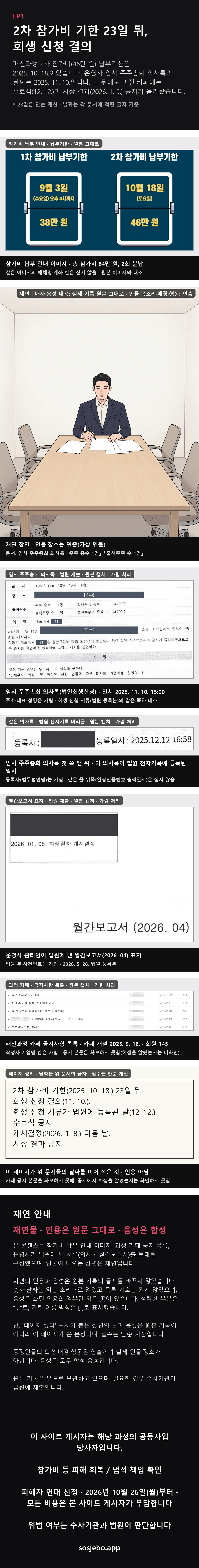 EP1 웹툰판. 2차 참가비 기한 23일 뒤, 회생 신청 결의